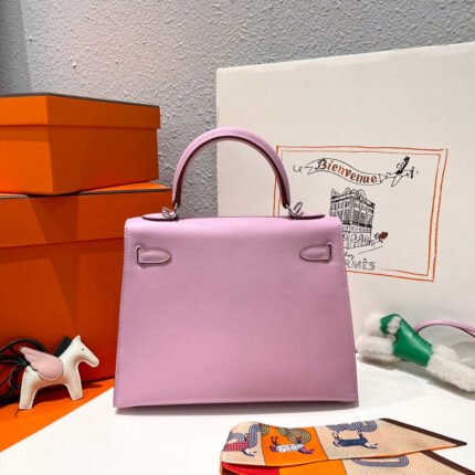hm kelly 25cm pink epsom leather silver hardware