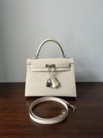 hm kelly 25cm white epsom silver hardware