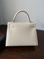 hm kelly 25cm white epsom silver hardware