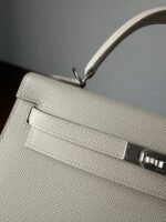 hm kelly 25cm white epsom silver hardware