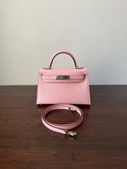 hm kelly mini 20 pink chevre silver hardware