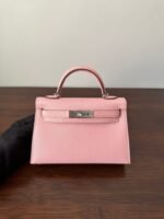 hm kelly mini 20 pink chevre silver hardware