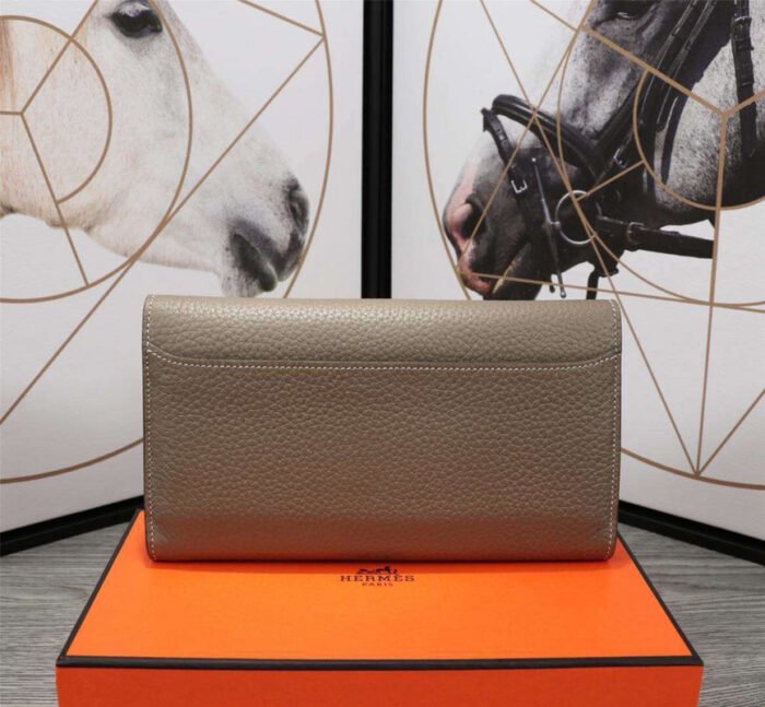 hm clutch constance 20.5 khaki calfskin silver hardware