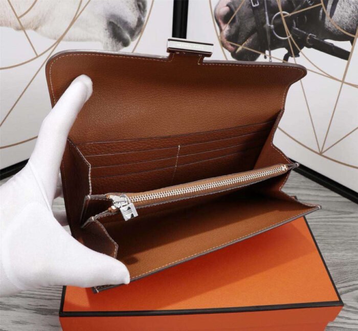 hm clutch constance 20.5 brown calfskin silver hardware