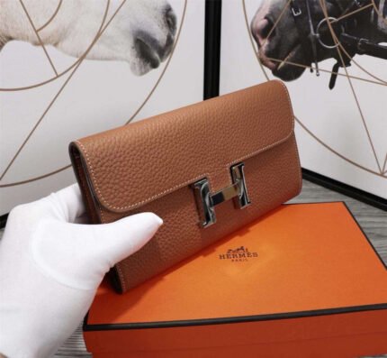 hm clutch constance 20.5 brown calfskin silver hardware