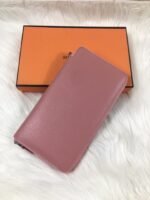 hm silk'in classic wallet 20 light pink grained calfskin