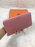 hm silk'in classic wallet 20 light pink grained calfskin