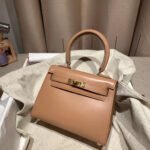 kelly mini 20 bag in coral pink smooth calfskin with gold hardware