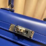 kelly mini 20 bag in navy blue smooth calfskin with silver hardware