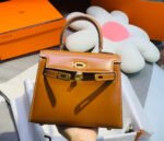 kelly mini 20 bag in bronze brown smooth calfskin with gold hardware