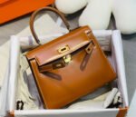 kelly mini 20 bag in bronze brown smooth calfskin with gold hardware