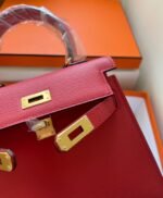 kelly mini 20 bag in ruby red calfskin with gold hardware