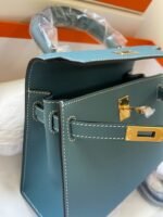 kelly mini 20 bag in pine green calfskin with gold hardware