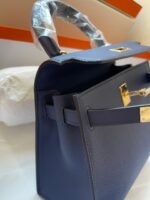 kelly mini 20 bag in navy blue calfskin with gold hardware