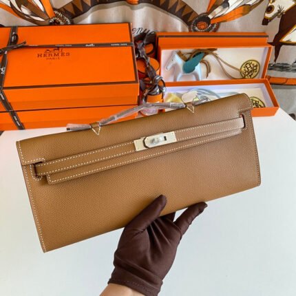 kelly cut 31 in bronze brown calfskin with silver hardware