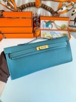 kelly cut 31 in azure blue calfskin with gold hardware