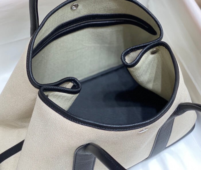 garden party 36cm in white toilets cotton canvas and black calfskin