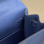 kelly mini 20 bag in azure blue calfskin with gold hardware