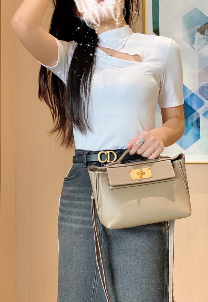 mini 24/24 21cm in togo etoupe evercolor calfskin gold kelly buckle