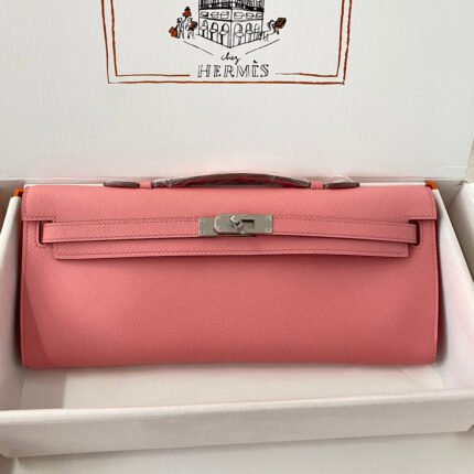 kelly cut 31 in salmon pink calfskin with silver hardware