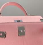 kelly 28cm in rose sakura swift calfskin silver hardware