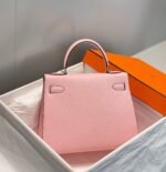 kelly 28cm in rose sakura swift calfskin silver hardware