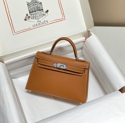 hm kelly mini 20 golden brown epsom silver hardware