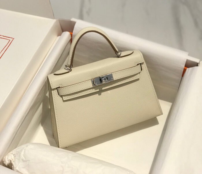 hm kelly mini 20 white epsom silver hardware