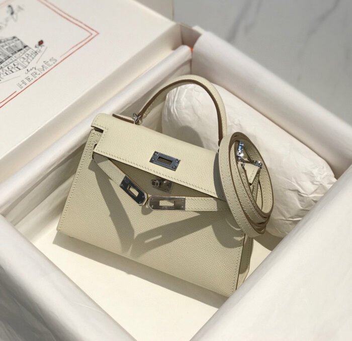 hm kelly mini 20 white epsom silver hardware
