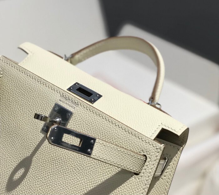 hm kelly mini 20 white epsom silver hardware