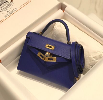 hm kelly mini 20 blue violet epsom gold hardware
