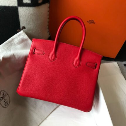hm birkin bag 30 red calfskin gold buckle