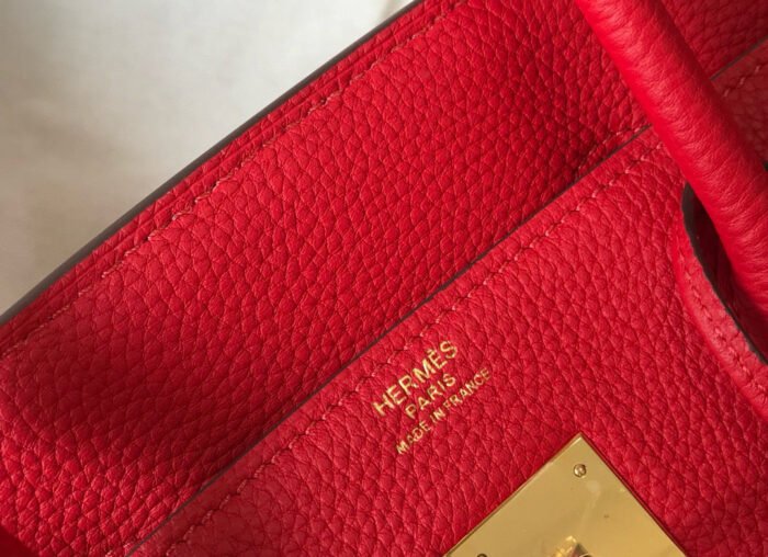 hm birkin bag 30 red calfskin gold buckle