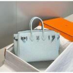 HERM Birkin 25cm Bag In Blue Brume Clemence Leather PHW - 图片 3