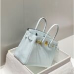 HERM Birkin 30cm Bag In Blue Brume Clemence Leather GHW - 图片 4