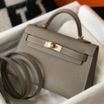 HERM Kelly Mini II Bag In Gris Asphalt Epsom Leather GHW