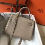 HERM Kelly 20cm Bag In Grey Clemence Leather GHW