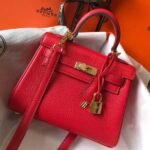 HERM Kelly 20cm Bag In Red Clemence Leather GHW