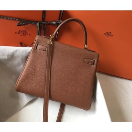 herm kelly 28cm bag in gold clemence leather ghw