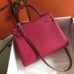 herm kelly 28cm bag in rose red clemence leather phw