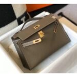 HERM Kelly Pochette Bag In Taupe Grey Epsom Leather - 图片 4
