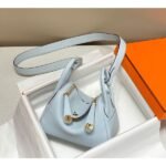 HERM Lindy Mini Bag In Blue Brume Clemence Leather GHW - 图片 4