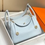 HERM Lindy 26cm Bag In Blue Brume Clemence Leather GHW