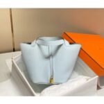 HERM Picotin Lock 18 Bag In Blue Brume Clemence Leather - 图片 2