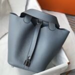 HERM Picotin Lock 18 Bag In Blue Lin Clemence Leather