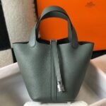 HERM Picotin Lock 18 Bag In Vert Amande Clemence Leather