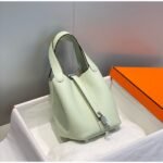 HERM Picotin Lock 18 Bag In Vert Fizz Clemence Leather - 图片 2