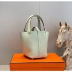 HERM Picotin Lock 18 Bag In Vert Fizz Clemence Leather - 图片 5