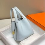 HERM Picotin Lock 22 Bag In Blue Brume Clemence Leather - 图片 2