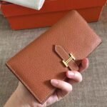 HERM Brown Clemence Bearn Gusset Wallet